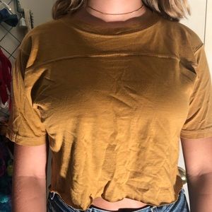 mustard color t shirt with contrast stitching